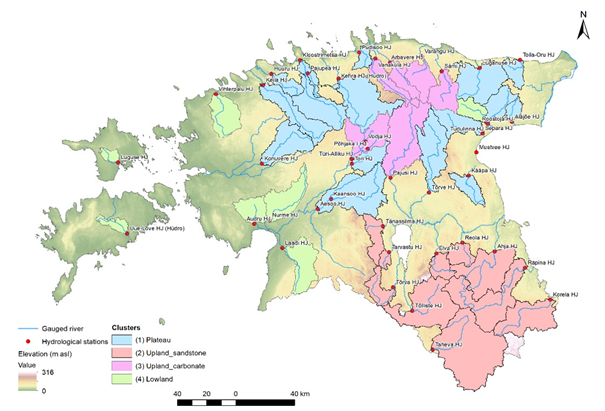 Eesti kaart - valgalade jagunemine nelja klastrisse